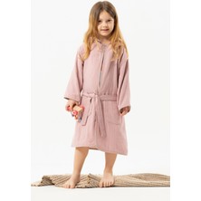 Motif Tekstil %100 Müslin Kapüşonlu Cepli Beli Lastikli Çocuk Bornozu