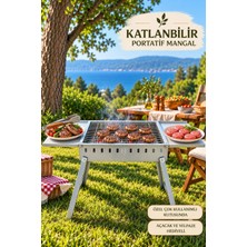 Naturel Metal Katlanabilir Portatif Mangal Galvaniz Metal Gövde  Krom Kaplama Izgara 50x30cm