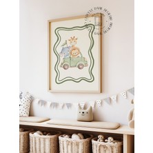 Des Vu Print Arabaya Binen Sevimli Hayvanlar Posteri, Çerçevesiz Çocuk Odası Posteri
