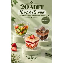 Nakkaşe 20' Li Kapaklı 200CC Kübik Prizma Mika Magnolya Kase Plastik Tatlı Sunum Kabı Dondurma Puding Meze
