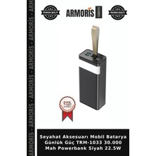 Armoris Seyahat Aksesuarı Mobil Batarya Günlük Güç TRM-1033 30.000 Mah Powerbank Siyah 22.5W