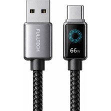 Bontec 66W Hızlı Şarj Kablosu, 6A USB To Type-C Hızlı Şarj ve Data Kablosu, 1.2 Metre Kablo Uzunluğu, Dijital Gösterge, Örgü Kablo, Esnek ve Dayanıklı Yapı