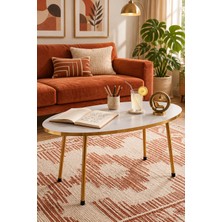 Odera Beyaz Elips Orta Sehpa 90X50 cm Metal Ayaklı Modern Retro Salon Sehpası
