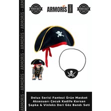 Armoris Delux Serisi Fantezi Ürün Maskot Aksesuarı Çocuk Kadife Korsan Şapka & Vinleks Deri Göz Bandı Seti