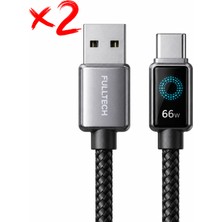 Bontec 2 Adet 66W Hızlı Şarj Kablosu, 6A USB To Type-C Hızlı Şarj ve Data Kablosu, 1.2 Metre Kablo Uzunluğu, Dijital Gösterge, Örgü Kablo, Esnek ve Dayanıklı Yapı