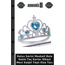 Armoris Delux Serisi Maskeli Balo Süslü Taç Karlar Ülkesi Mavi Kalpli Taşlı Elsa Tacı