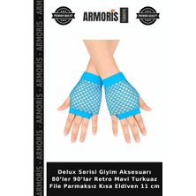 Armoris Delux Serisi Giyim Aksesuarı 80’ler 90’lar Retro Mavi Turkuaz File Parmaksız Kısa Eldiven 11 cm