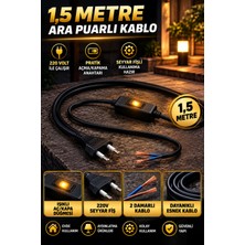 1,5 Metre Ara Puarlı Kablo 220V Fişli Aç Kapa Anahtarlı Siyah 2 Damarlı Elektrik Kablosu Abajur Lambader LED Aydınlatma Kablosu
