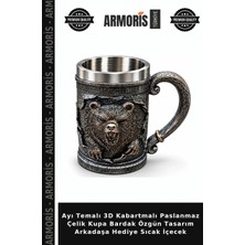 Armoris Ayı Temalı 3D Kabartmalı Paslanmaz Çelik Kupa Bardak Özgün Tasarım Arkadaşa Hediye Sıcak Içecek