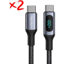 Bontec 2 Adet 100W Hızlı Şarj Kablosu, 3A Type-C To Type-C Hızlı Şarj ve Data Kablosu, 1.2 Metre Kablo Uzunluğu, Dijital Gösterge, Örgü Kablo, Esnek ve Dayanıklı Yapı