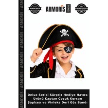 Armoris Delux Serisi Sürpriz Hediye Hatıra Ürünü Kaptan Çocuk Korsan Şapkası ve Vinleks Deri Göz Bandı