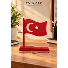 Overmax Dekoratif Masaüstü Türk Bayrağı – 15X15 cm – Ay Yıldızlı 3D Tasarım – Ofis, Ev ve Masa Dekorasyonu
