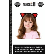 Armoris Delux Serisi Fotoğraf Çekimi Çocuk Tacı Peluş Kedi Kulak Taç Kırmızı Siyah Parti & Kostüm