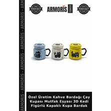 Armoris Özel Üretim Kahve Bardağı Çay Kupası Mutfak Eşyası 3D Kedi Figürlü Kapaklı Kupa Bardak