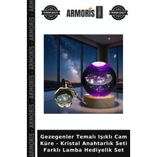 Armoris Gezegenler Temalı Işıklı Cam Küre - Kristal Anahtarlık Seti Farklı Lamba Hediyelik Set