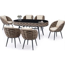 Alchair Alessa 80X180 6 Kişilik Oval Masalı Bahçe Balkon Takımı
