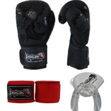DragonDo La Noche Siyah Boks Eldiveni Seti Dişlik Bandaj Kick Boks Eldiveni Seti