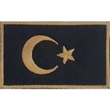 Sim Nakış Turkey Türkiye Türk Bayrak Nakış Işleme Arma Patch Peç 5x8 cm Siyah Gold Renkli İşleme Özellikleri