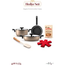 Grill'O x Rummo Elegante Ozel Hediye Seti 3'lu Tencere Tava Seti + Rummo Makarna + Spatula + Nihale