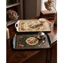 Sunum Luxe Sunumluxe Vintage Kuş ve Çiçek Desenli 2’li Melamin Sunum Tepsisi Seti | Eternelle Collection
