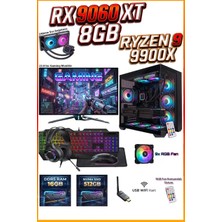 Comloji Ga-Deluxe Rx 9060 Xt 8gb + Ryzen 9 9900X 16GB Ddr5 512GB M.2 Sıvı Soğutmalı 23.8" Monitörlü Masaüstü Oyuncu Bilgisayarı Seti