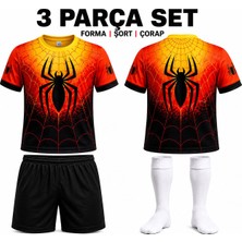 Taha spor Kırmızı Siyah Örümcek Adam Çocuk Futbol Forması Dijital Baskı 4 Parça Forma+Şort+Çorap+Bilek