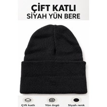 Güzelyüz Avm Unisex Siyah Kışlık Yün Bere Çift Katlı Sıcak Tutan Bere