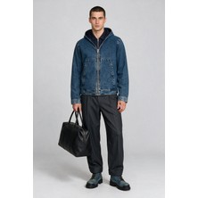 Denim Trip Regular Fit Orta Indigo Kapüşonlu Sherpalı Erkek Jean Ceket