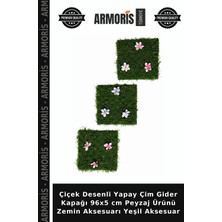 Armoris Çiçek Desenli Yapay Çim Gider Kapağı 96X5 cm Peyzaj Ürünü Zemin Aksesuarı Yeşil Aksesuar