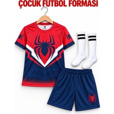 Taha spor Kırmızı Lacivert Örümcek Adam Çocuk Forma Takımı Dijital Baskı 4 Parça Forma+Şort+Çorap+Bileklik