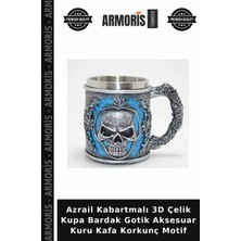 Armoris Azrail Kabartmalı 3D Çelik Kupa Bardak Gotik Aksesuar Kuru Kafa Korkunç Motif