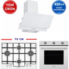 Eminçelik & Afm Marka A23 Turbo Beyaz Ankastre Set ( Cam Fırın+Emaye Ocak 73 221+DAVLUMBAZ)