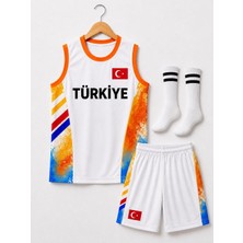 Taha spor Türkiye Armalı Beyaz Çocuk Basketbol Forması Çorap Hediyeli