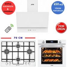 Eminçelik & Afm Marka A20 Dijital Turbo Beyaz Ankastre Set (Fırın+Emaye Ocak 73 221+DAVLUMBAZ)