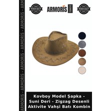 Armoris Kovboy Model Şapka - Suni Deri - Zigzag Desenli Aktivite Vahşi Batı Kombin