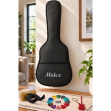Midex GK-50A Akustik Gitar Çantası Kaliteli Siyah Kılıf (Duvar Askısı Standı + 12 Pena)