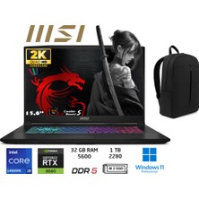 MSI Msı Katana 15 Hx B14WFK Intel Core I9 14900HX 32GB 1tb SSD RTX5060 W11 Pro 15.6"qhd 165Hz 450XTR Taşınabilir Bilgisayar Duddi Çanta