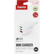 Hama Mini Şarj Cihazı 65W Gan 2*usb-C+1*usb-A - Beyaz