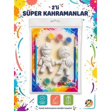 Tan Hobby 2'li Süper Kahraman Taş Tozu Boyama Seti | Çocuk Hobi ve Sanat Etkinlik Seti | 6 Renk Boya + 2 Fırça | Cesaret Serisi