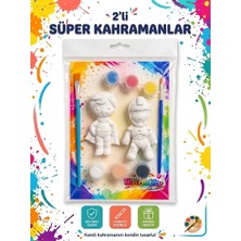 Tan Hobby 2'li Süper Kahraman Taş Tozu Boyama Seti | Çocuk Hobi ve Sanat Etkinlik Seti | 6 Renk Boya + 2 Fırça | Efsane Serisi