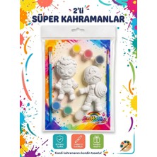 Tan Hobby 2'li Süper Kahraman Taş Tozu Boyama Seti | Çocuk Hobi ve Sanat Etkinlik Seti | 6 Renk Boya + 2 Fırça | Süper Güç Serisi