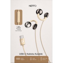 Neffo Usb-C Kablolu Kulaklık Kulak Kancalı Dahili Mikrofonlu Telefon Kulaklığı 1,2 Metre Kablo
