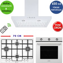 Eminçelik & Afm Marka A25 Dijital Turbo Beyaz Ankastre Set ( Cam Fırın+Emaye Ocak 73 221+DAVLUMBAZ)