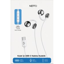 Neffo Usb-C Kablolu Kulaklık Kulak Kancalı Dahili Mikrofonlu Telefon Kulaklığı 1,2 Metre Kablo