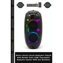 Armoris Delux Serisi Çocuk Hediyesi Teknik Alet Renkli Işıklı 20W Taşınabilir Radyolu Gamer Rgb Ses Bombası