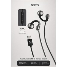 Neffo Usb-C Kablolu Kulaklık Kulak Kancalı Dahili Mikrofonlu Telefon Kulaklığı 1,2 Metre Kablo