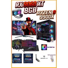 Comloji Ga-Deluxe Rx 9060 Xt 8gb + Ryzen 9 9900X 16GB Ddr5 512GB M.2 Sıvı Soğutmalı 27" Monitörlü Masaüstü Oyuncu Bilgisayarı Seti