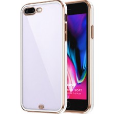 Desingshop Şeffaf Koruyucu Kılıf iPhone 8 Plus Için, Altın-Beyaz Çerçeveli, Ultra Ince Tasarım