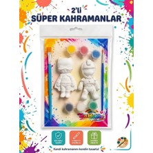 Tan Hobby 2'li Süper Kahraman Taş Tozu Boyama Seti | Çocuk Hobi ve Sanat Etkinlik Seti | 6 Renk Boya + 2 Fırça | Macera Serisi