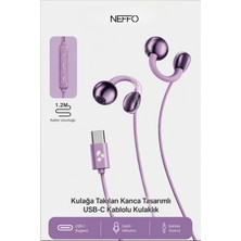 Neffo Usb-C Kablolu Kulaklık Kulak Kancalı Dahili Mikrofonlu Telefon Kulaklığı 1,2 Metre Kablo